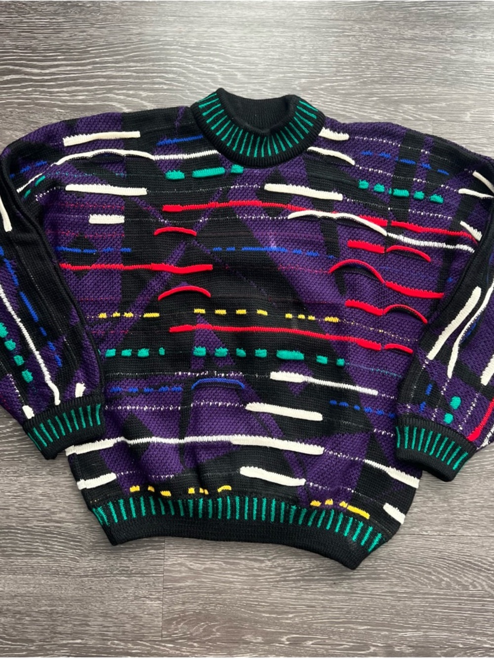Authentic Vintage COOGI Australia 3D Knit Sweater - Purple & Black Abstract